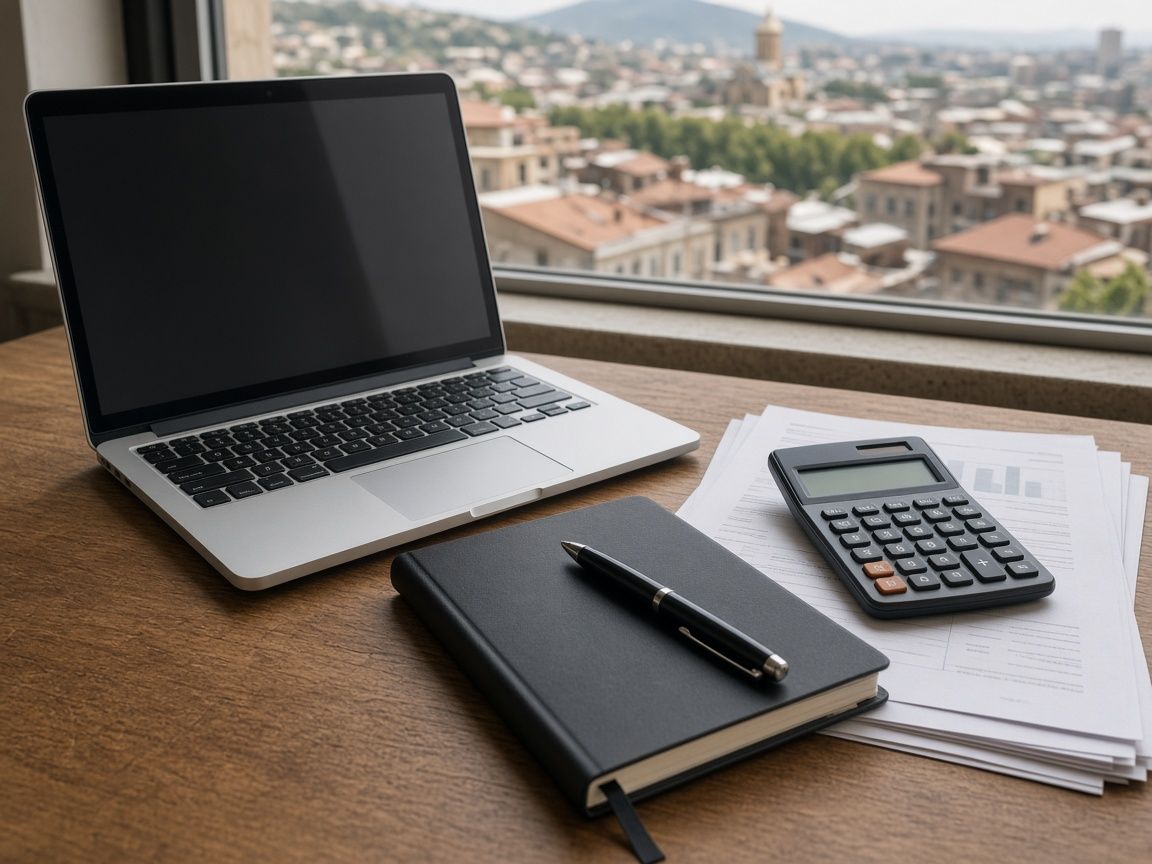 Laptop, Notizbuch und Taschenrechner auf einem Schreibtisch